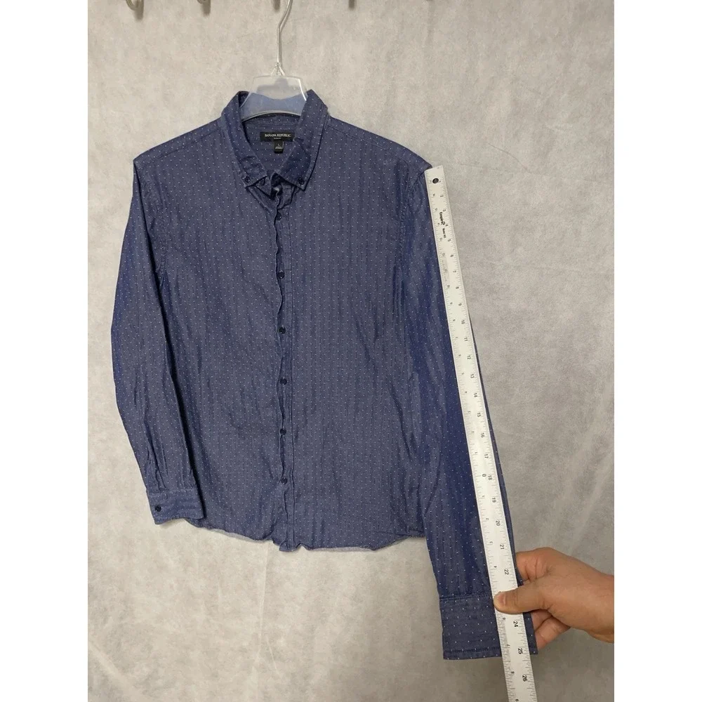 Banana Republic Shirt Men's L Blue Chambray Denim Geometric‎ AOP Slim Button Up